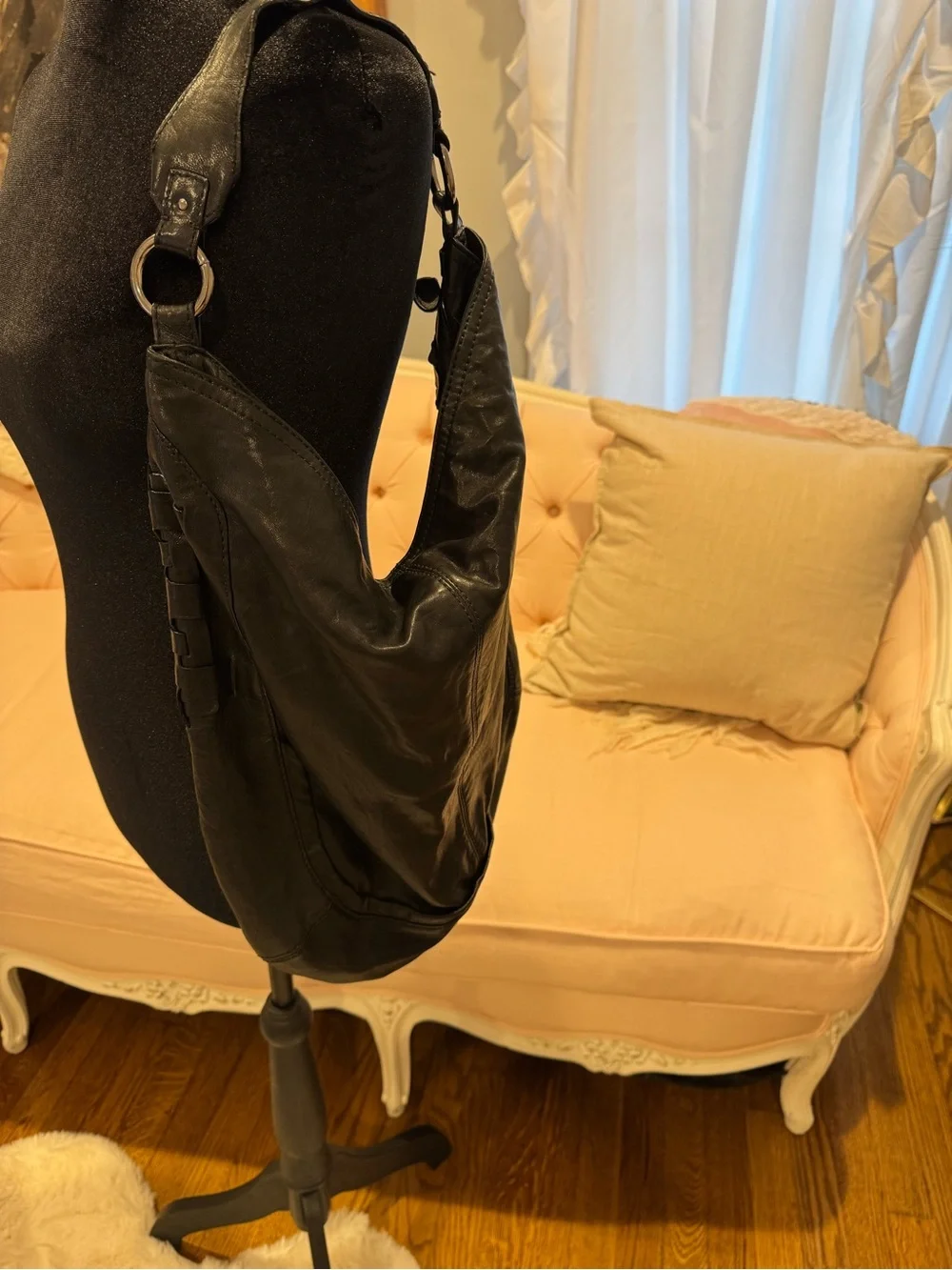 Andrew Marc Black Leather Hobo Shoulder Bag